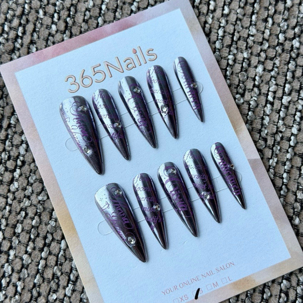 Metallic Purple Graffiti Handmade Press-On Nails