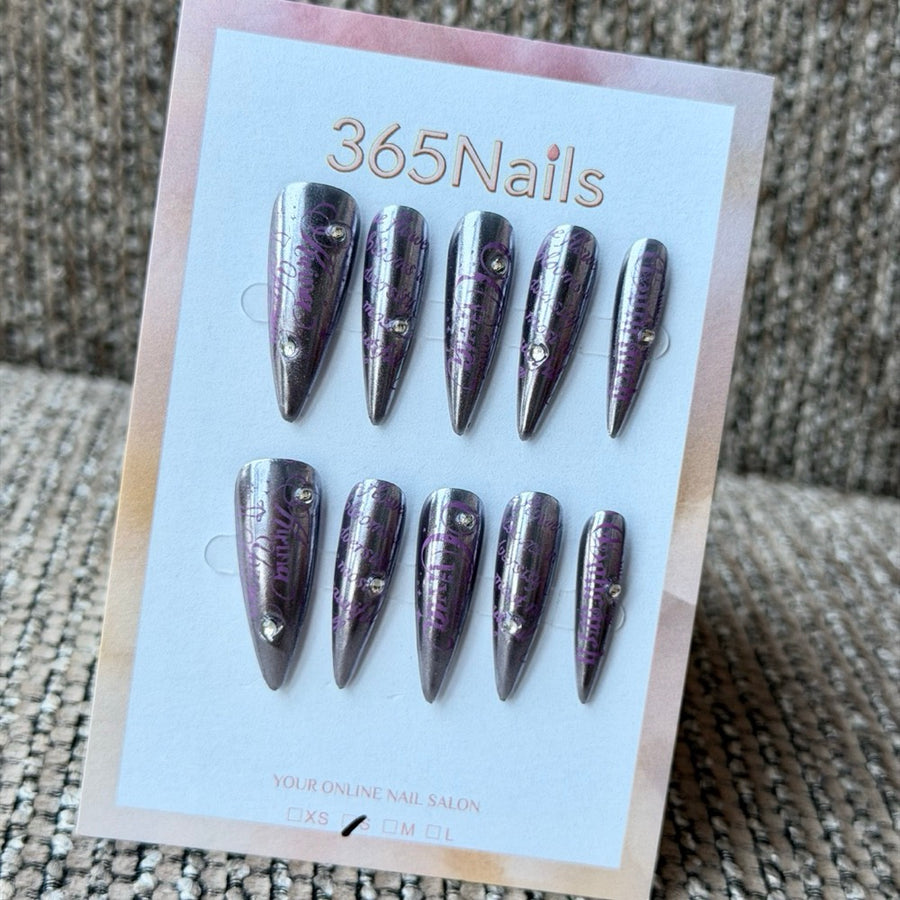 Metallic Purple Graffiti Handmade Press-On Nails