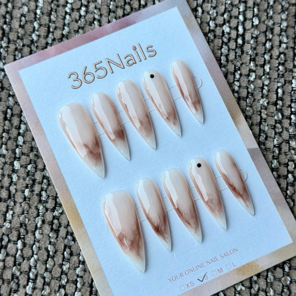 Nude Brown Marble Handmade Press-On Nails