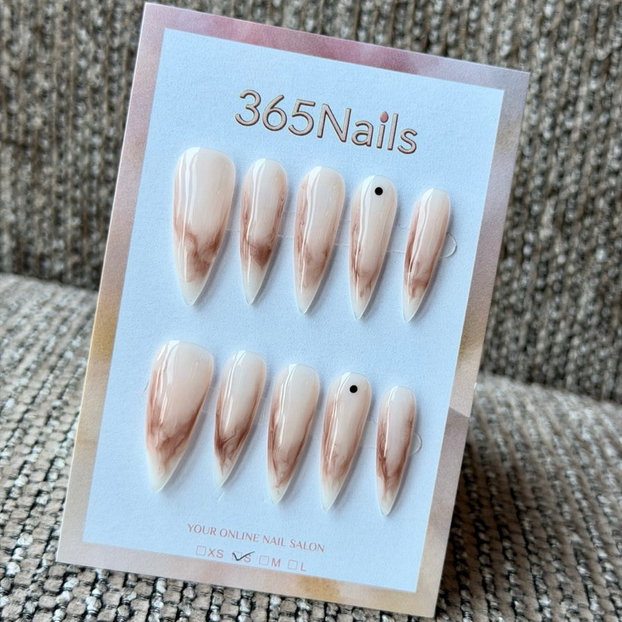 Nude Brown Marble Handmade Press-On Nails