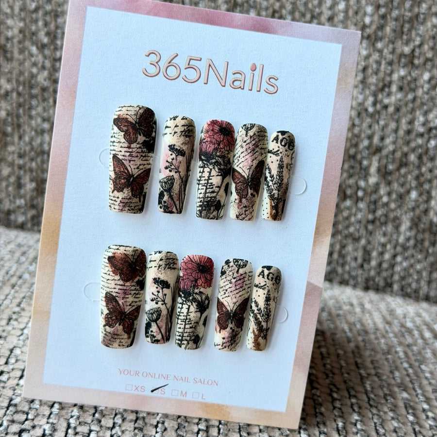 Vintage Rose Newspaper Collage Handmade Press-On Nails