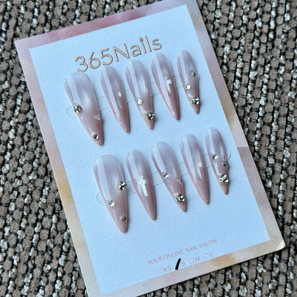 Soft Pink Crystal Accent Handmade Press-On Nails