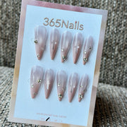 Soft Pink Crystal Accent Handmade Press-On Nails
