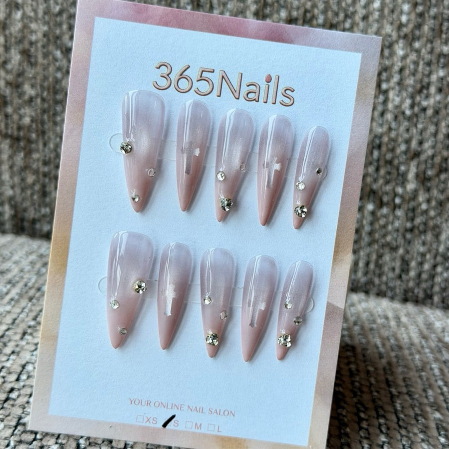 Soft Pink Crystal Accent Handmade Press-On Nails