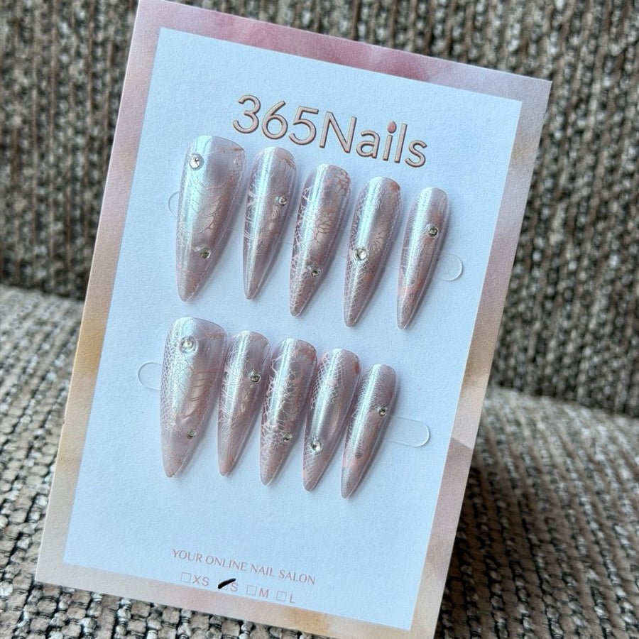 Silver Shimmer Pearl Accent Handmade Press-On Nails