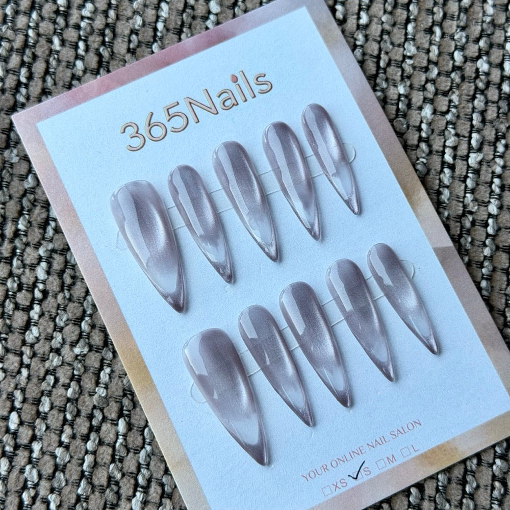 Smoky Mauve Cat-Eye Handmade Press-On Nails