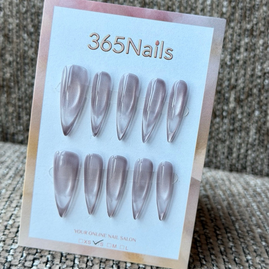 Smoky Mauve Cat-Eye Handmade Press-On Nails