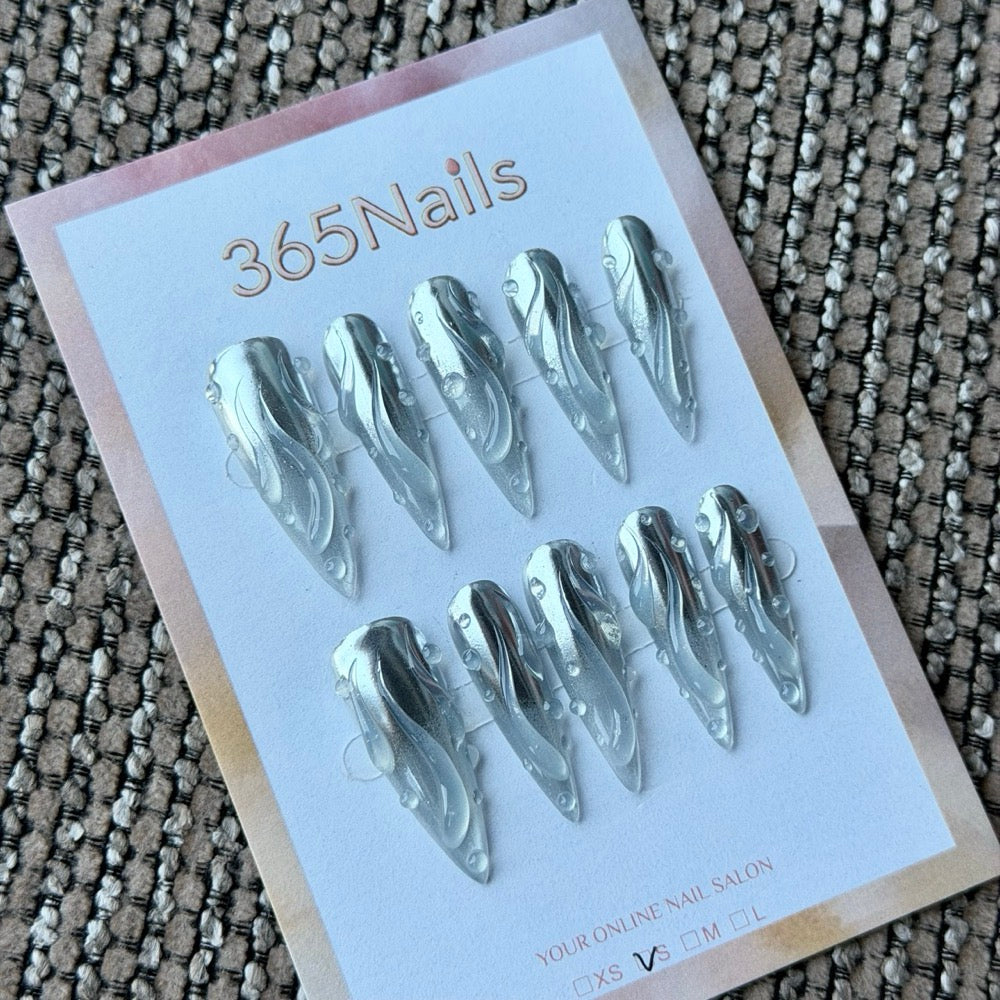 Liquid Silver Chrome Wave Handmade Press-On Nails