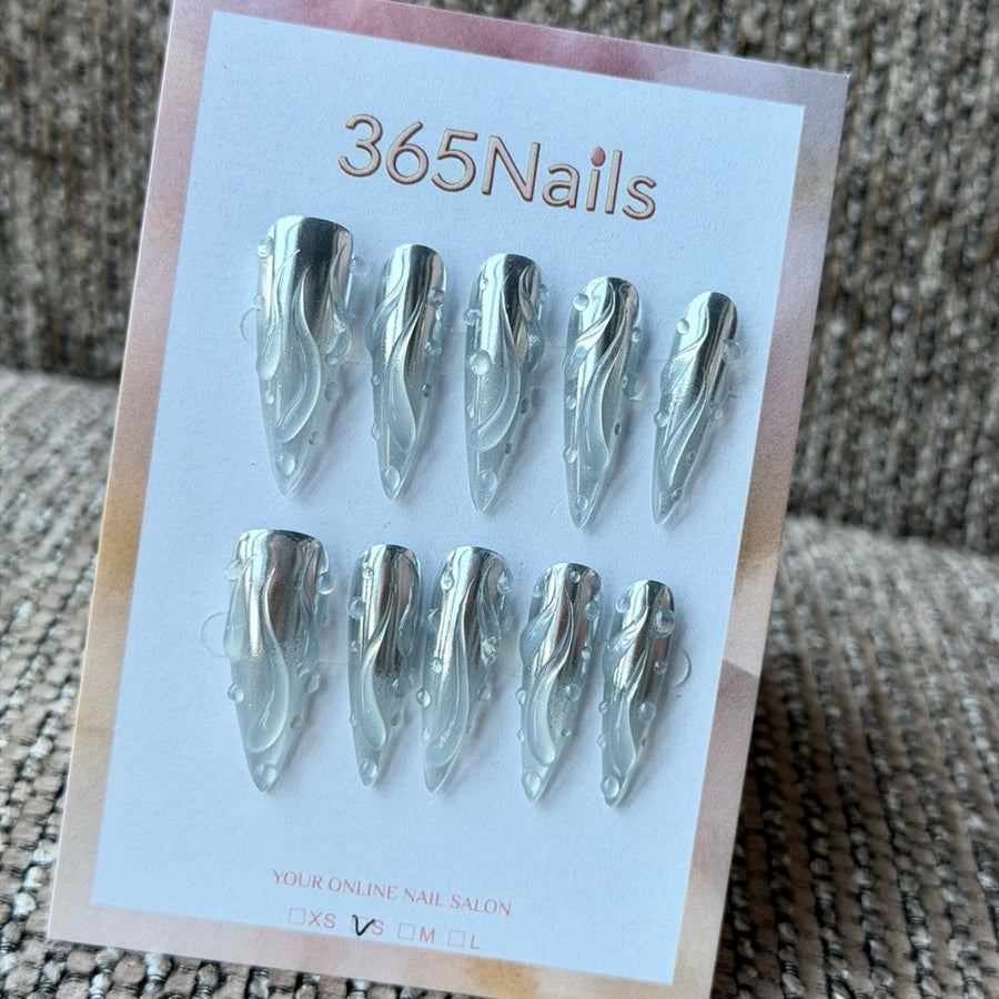 Liquid Silver Chrome Wave Handmade Press-On Nails