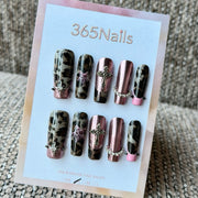 Black Tortoiseshell Rose Gold Charm Handmade Press-On Nails