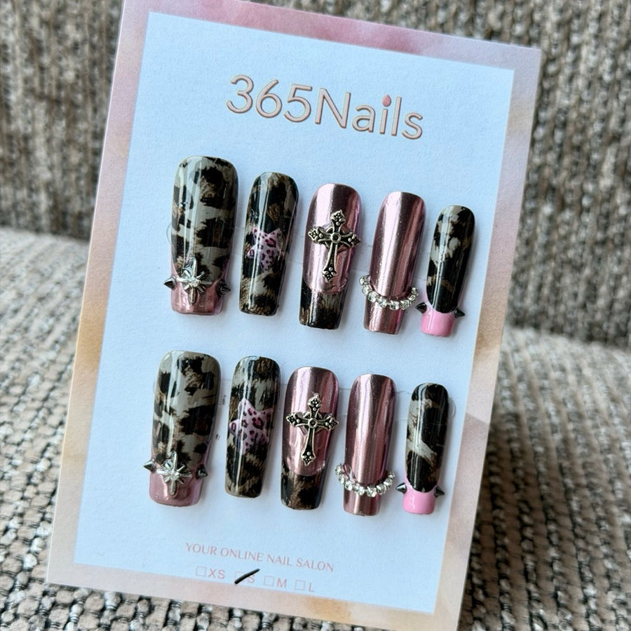 Black Tortoiseshell Rose Gold Charm Handmade Press-On Nails