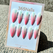 Neon Coral Mint Ombre Script Handmade Press-On Nails