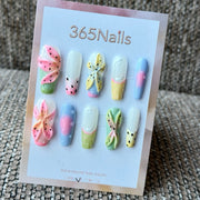 Pastel Tropical Lily 3D Handmade Press-On Nails