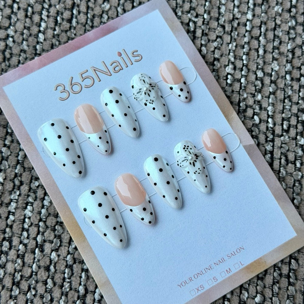 Nude Black Polka Dot Splatter Handmade Press-On Nails