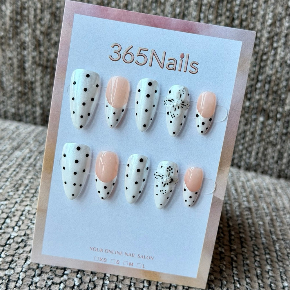 Nude Black Polka Dot Splatter Handmade Press-On Nails