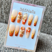 Sunset Orange Flame Glitter Handmade Press-On Nails