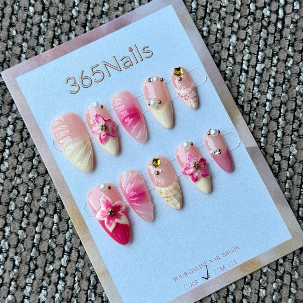 Pink Orchid Pearl Swirl Handmade Press-On Nails