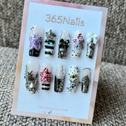 Black White Silver Punk Charm Handmade Press-On Nails
