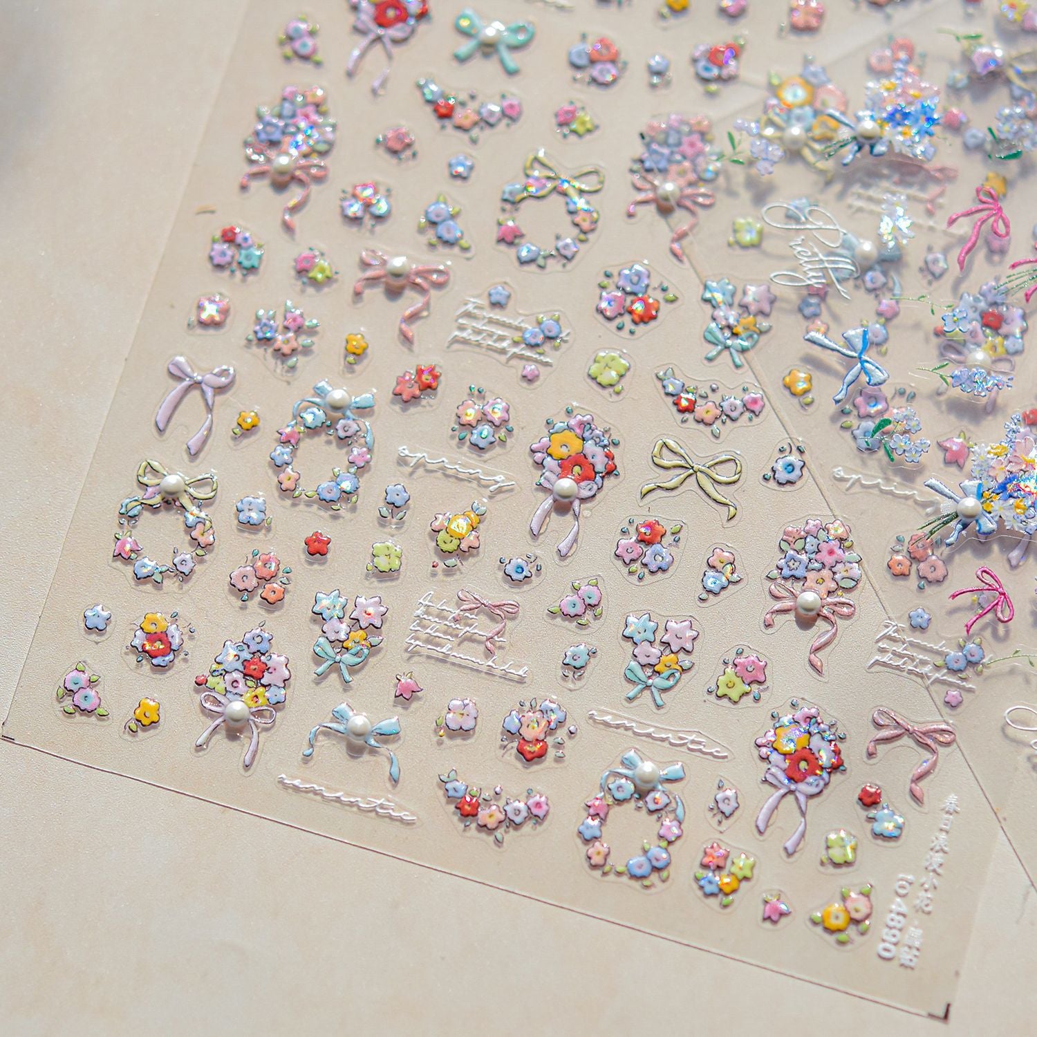 水晶花系列：「全息水晶野花」—3D 浮雕甲貼