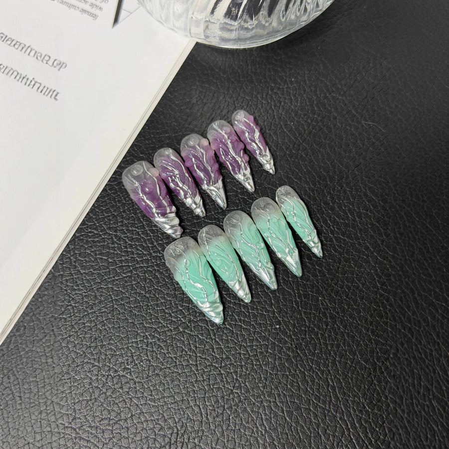 365nails: "Crystal Whisper" – 3D Chrome & Gradient Handmade Stiletto Nails