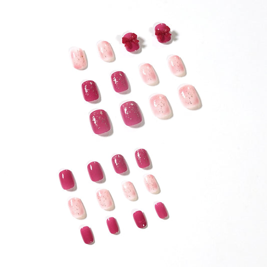 Strawberry Gold Powder Bow Wear Nail Finished Fake Nail Nail Patch Nail Patch Removable Nail Patch Factory Sales｜365nails
