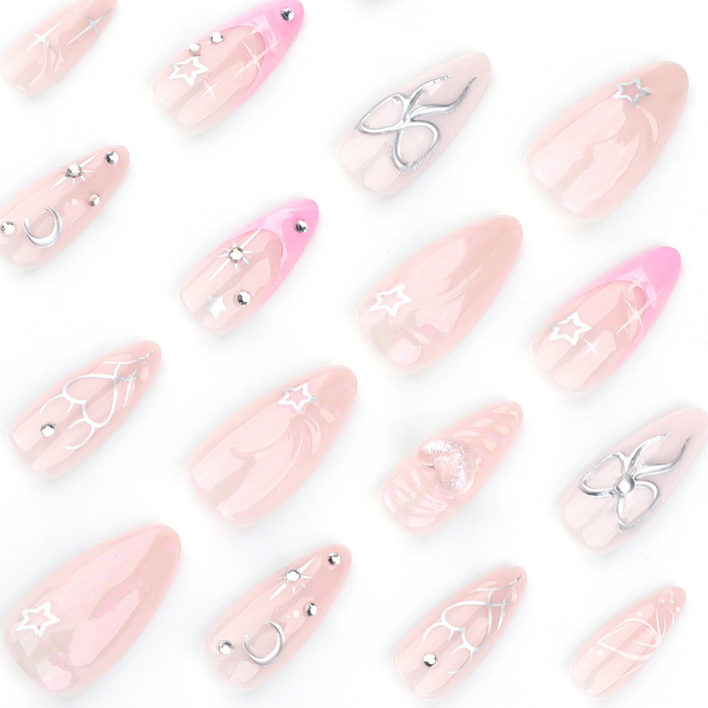 3D Bow Love Nail Art Fake Nails Pink Valentine's Day French Wearing Nail Film Short Almond Wearing Nail｜365nails