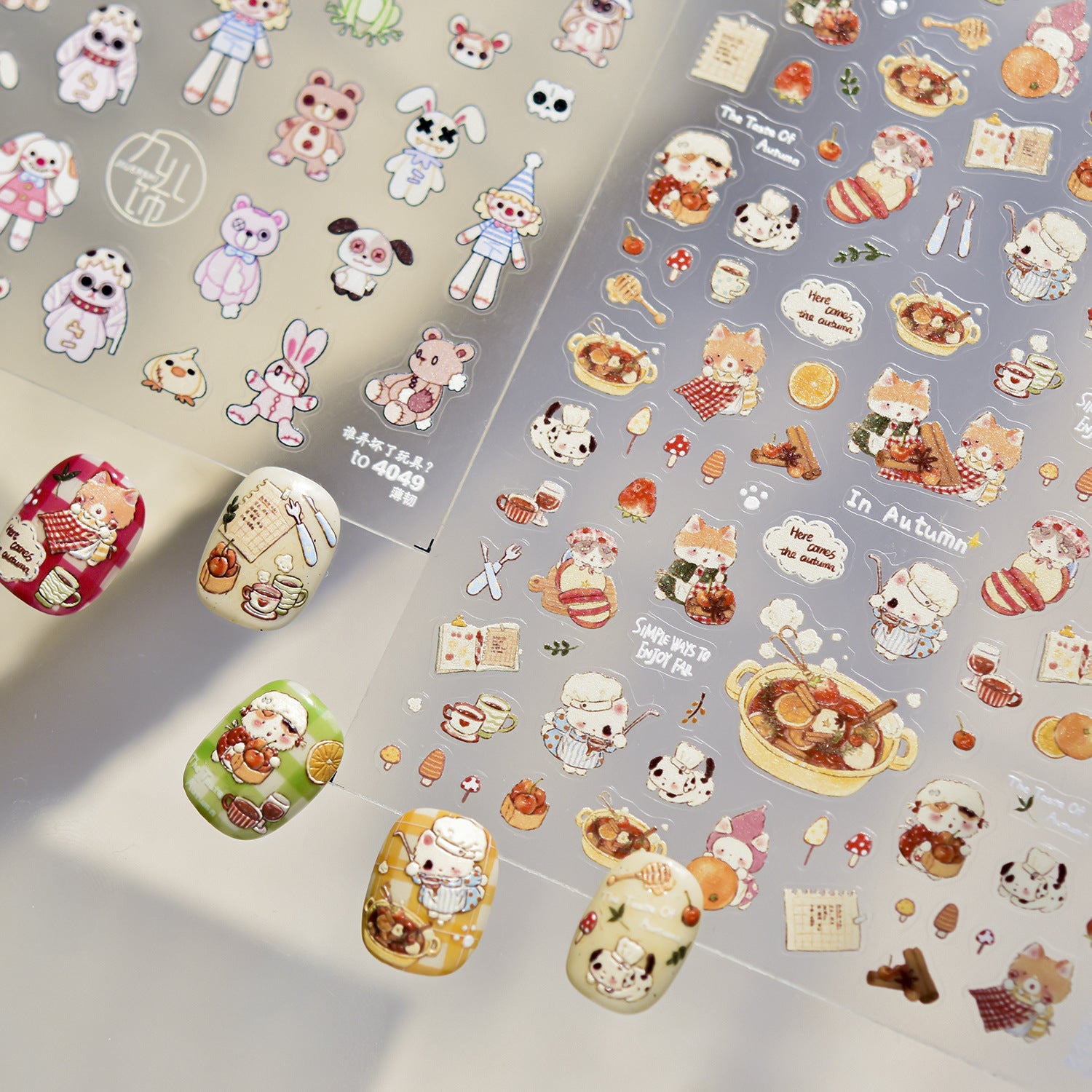 Autumn Cute Animal & Food: "Cozy Autumn Buddy" – 5D Embossed Nail Sticker