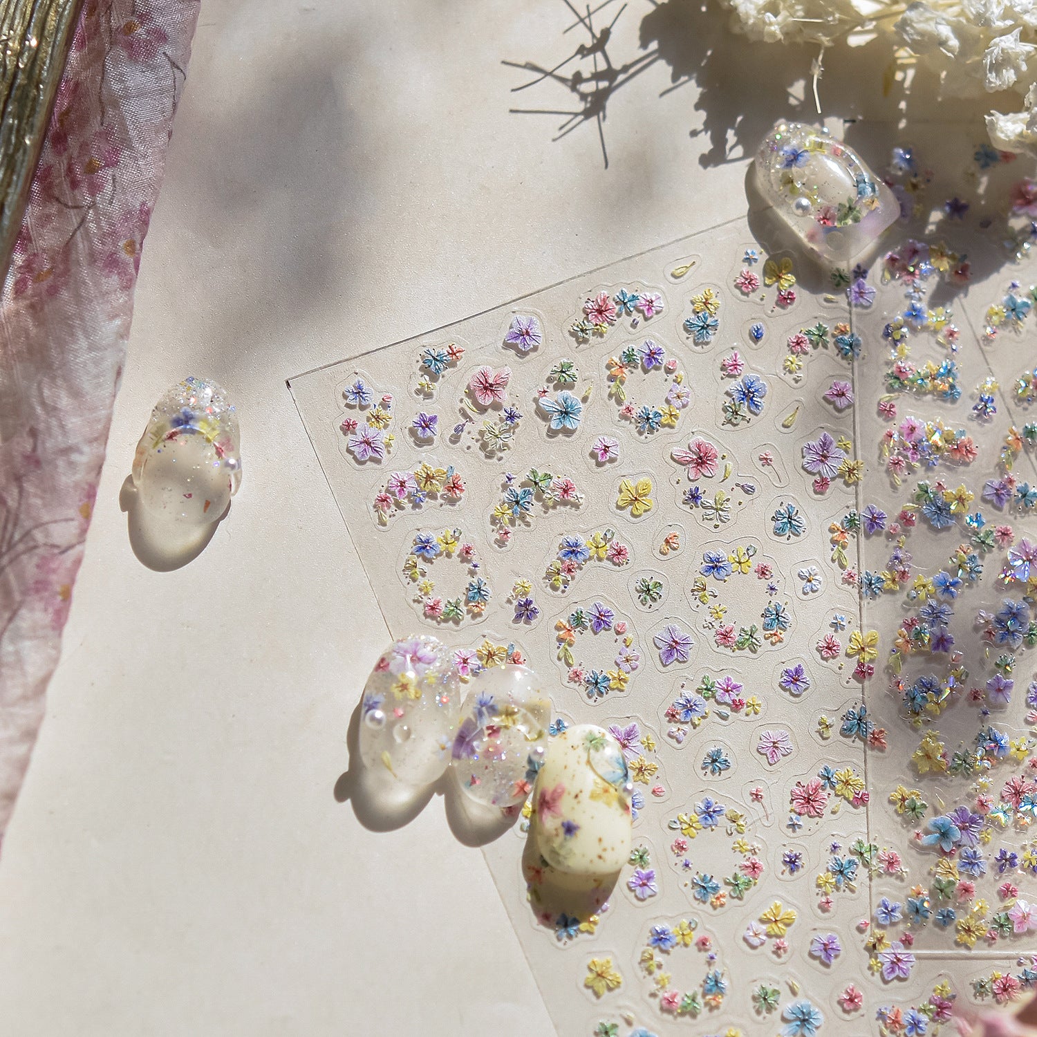 Pastel Mini Wildflower Mix: "Thousand Flower Impression" – 5D Embossed Nail Sticker