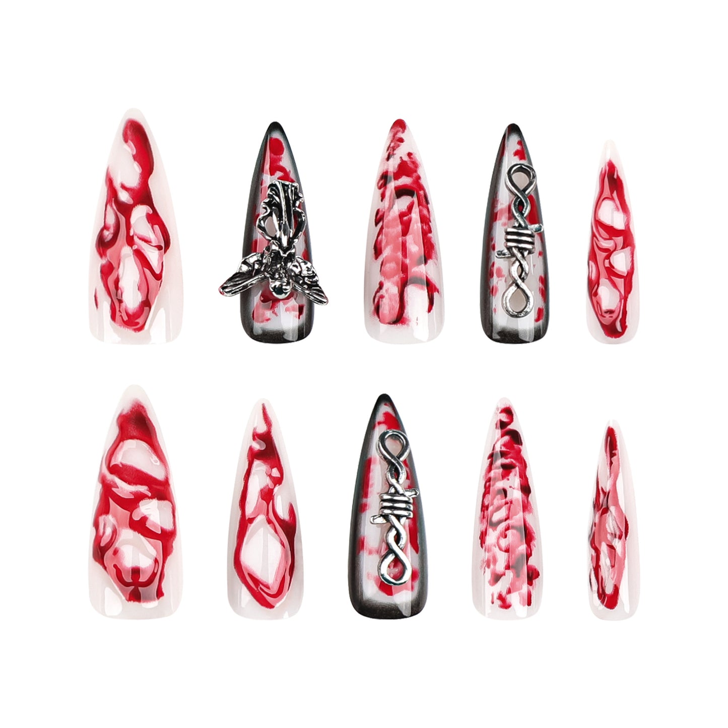 Halloween extra long pointed nail art, hot-selling angels in Europe and America, wearing nail 3D smudging fake nails press on nails｜365nails