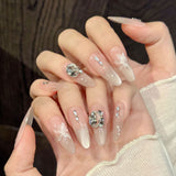 Elegant Nude Crystal Butterfly Press On Nails