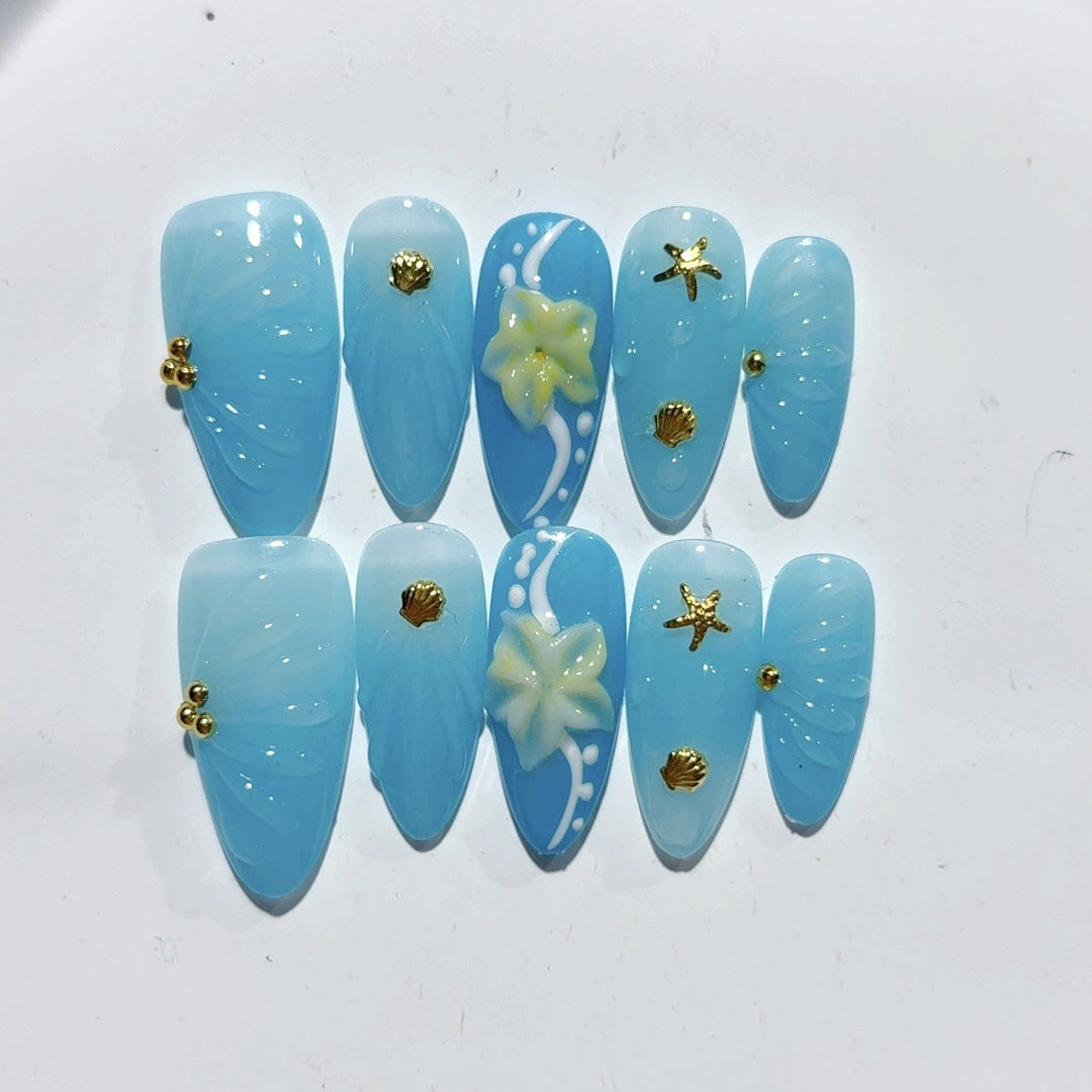 Ocean Breeze: "Estrela da Praia" – Unhas Postiças de Amêndoa