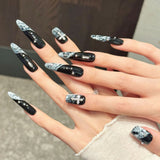 Gothic Black Night Sky Marble Cross Press-On Nails