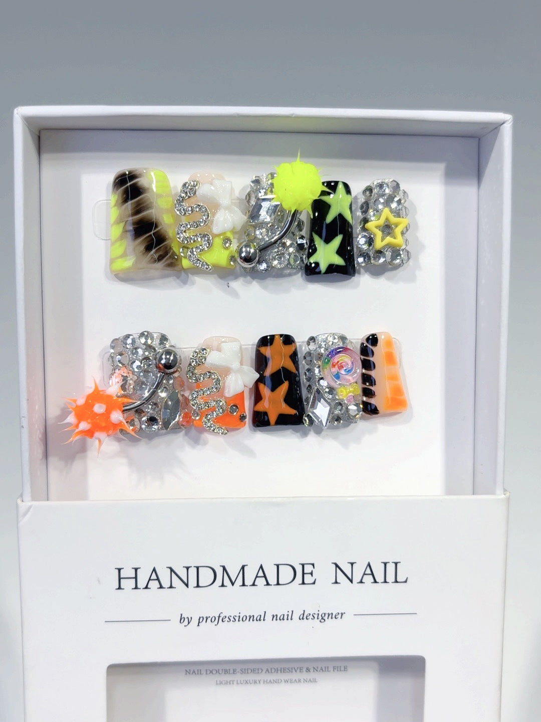 Cyber Punk: "Neon Chaos" – Duck Bill Shape 3D Handmade Press On Nails