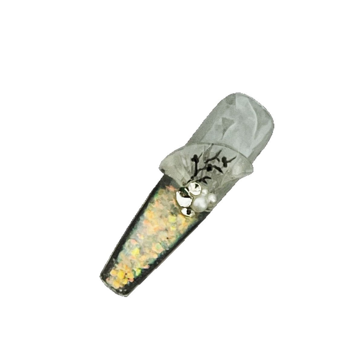 Title Ink Mist Rose | Black-and-White Floral Sculpt Art Series Press-On Nails