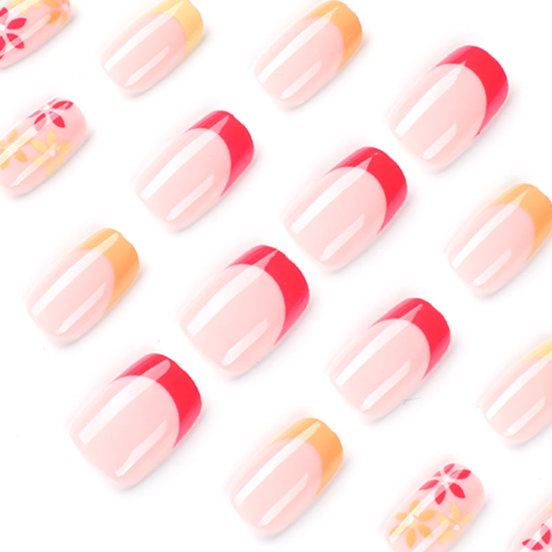 Manicure de pressão, manicure de pressão de flor simples, remendo de manicure francesa de três cores, atacado de peças de unhas, atacado de produtos para unhas｜365nails