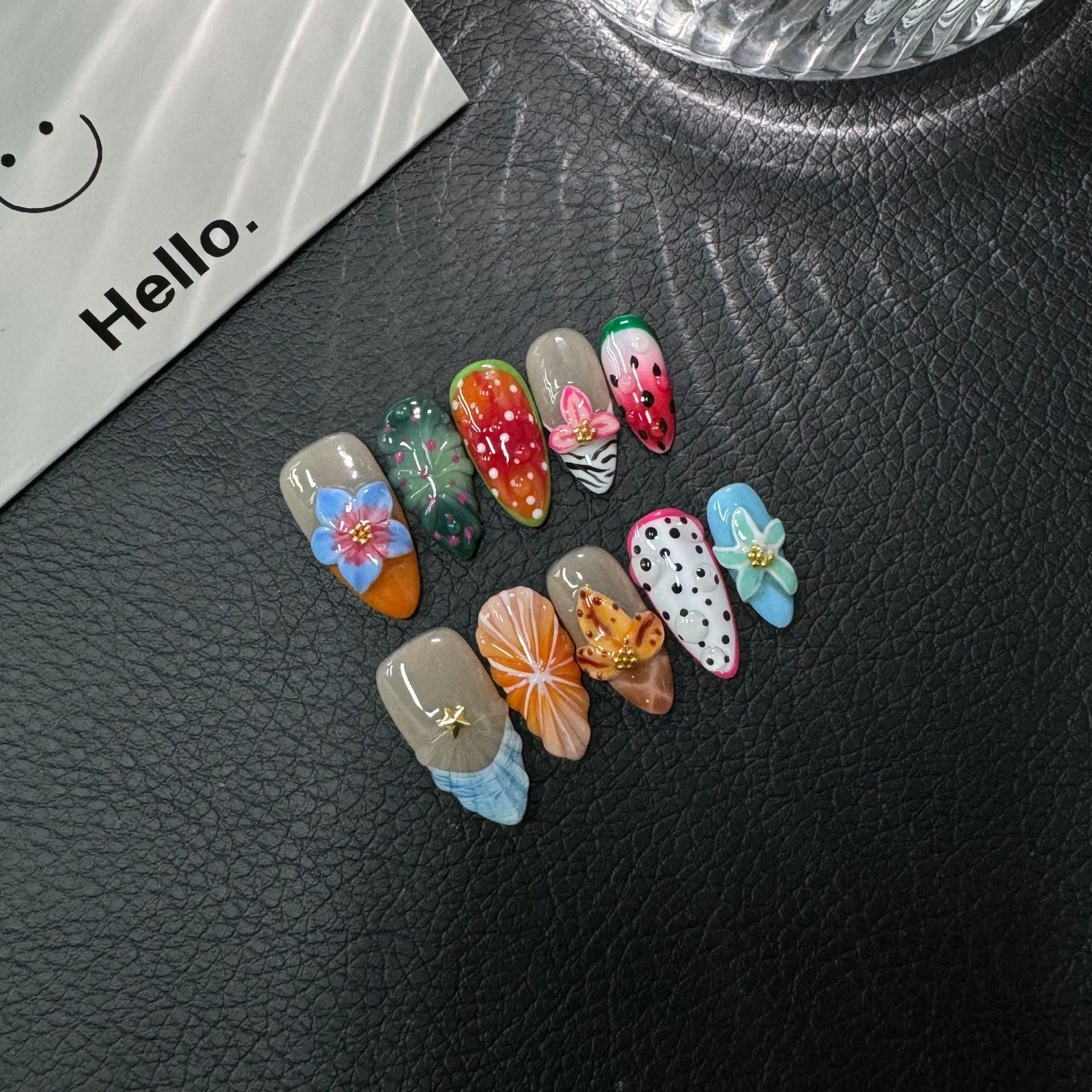 365nails : "Fiesta tropicale" – ongles press-on 3D floraux faits main, forme amande