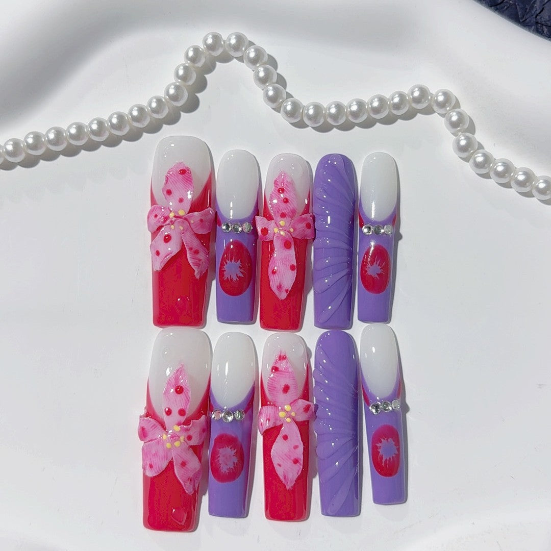 Bold Floral Ombre Sculpted Press On Nails