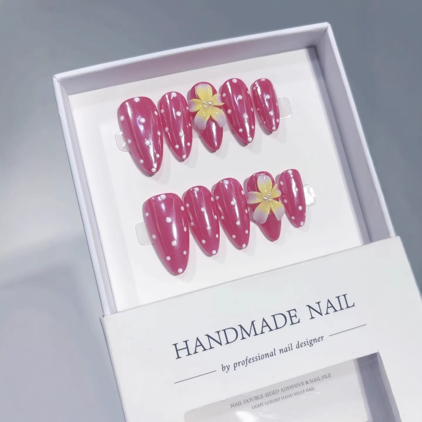 Pink Blossom: "Polka Dot & Floral" – Almond Press-On Nails