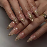 Simple new nail art fake nail gold pulp 3D wearable nail film short almond wearable nail patch｜365nails