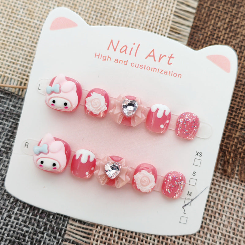 365nails: "sweet pink bunny" – short round handmade kids press-on nails