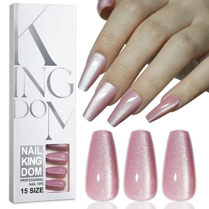 Cat eye press on nails, flash Spice Girl patch manicure removable trapezoidal nail 120 pieces boxed fake nails