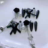 Gothic Press-On Nails with Dual-Color Roses and Silver Chrome Accents