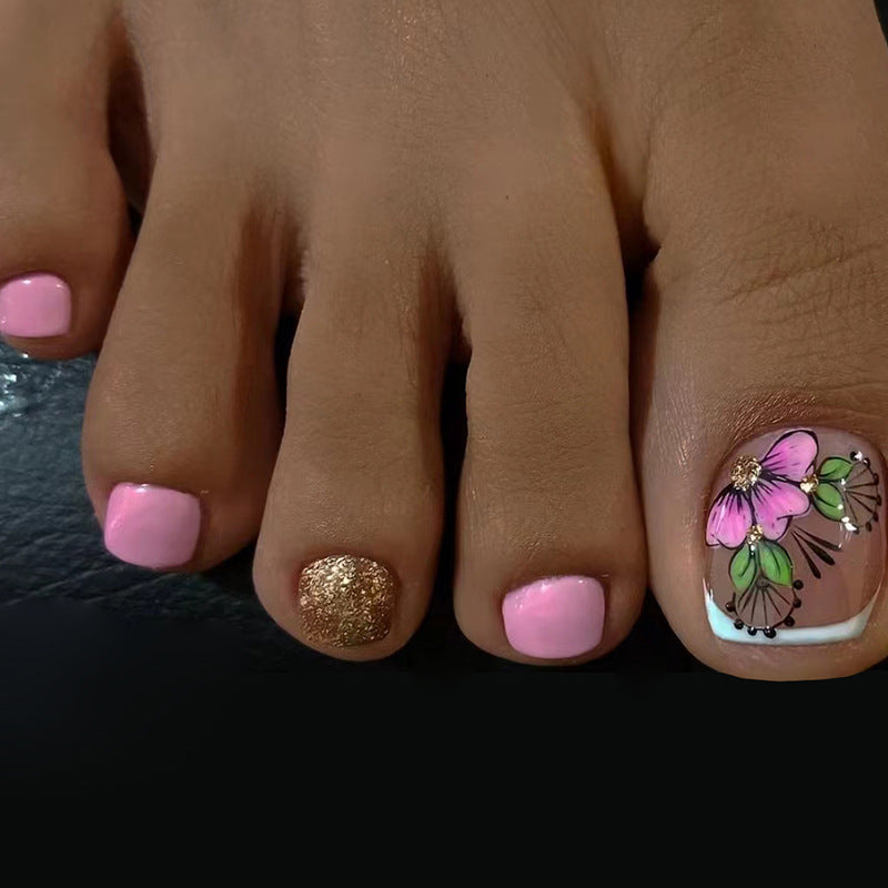 Spring and summer new products, fresh green leaves, safflower gentle girl's feet, wearing armor, flash solid color manicure pieces, Press-on toenails nail wholesale｜365nails
