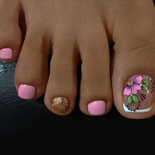 Spring and summer new products, fresh green leaves, safflower gentle girl's feet, wearing armor, flash solid color manicure pieces, Press-on toenails nail wholesale｜365nails