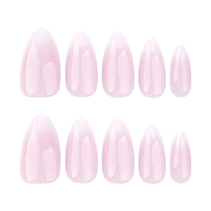 Peça de unha vestível com mudança gradual rosa e branca, minimalista, destacável, arte de unha curta amêndoa, repetível, atacado ｜365nails