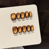 Brown Cat-Eye Diamond Chic Nails