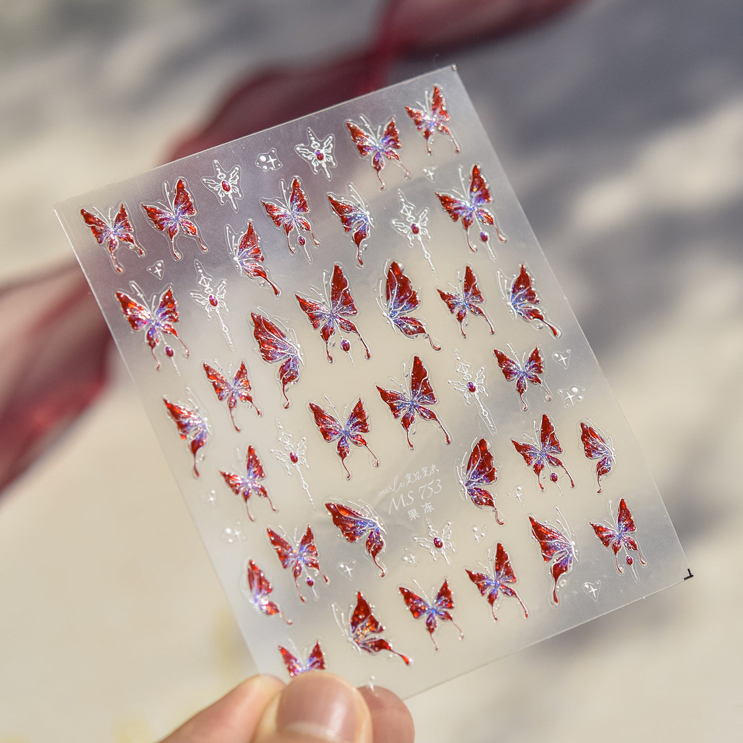 Holographic Shell Light Butterfly Nail Stickers – 3D Embossed Iridescent Set