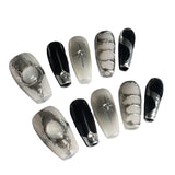 Unhas postiças de metal tridimensionais com espelho mágico em pó, pintadas à mão, com acabamento em unhas postiças, estilo 365nails