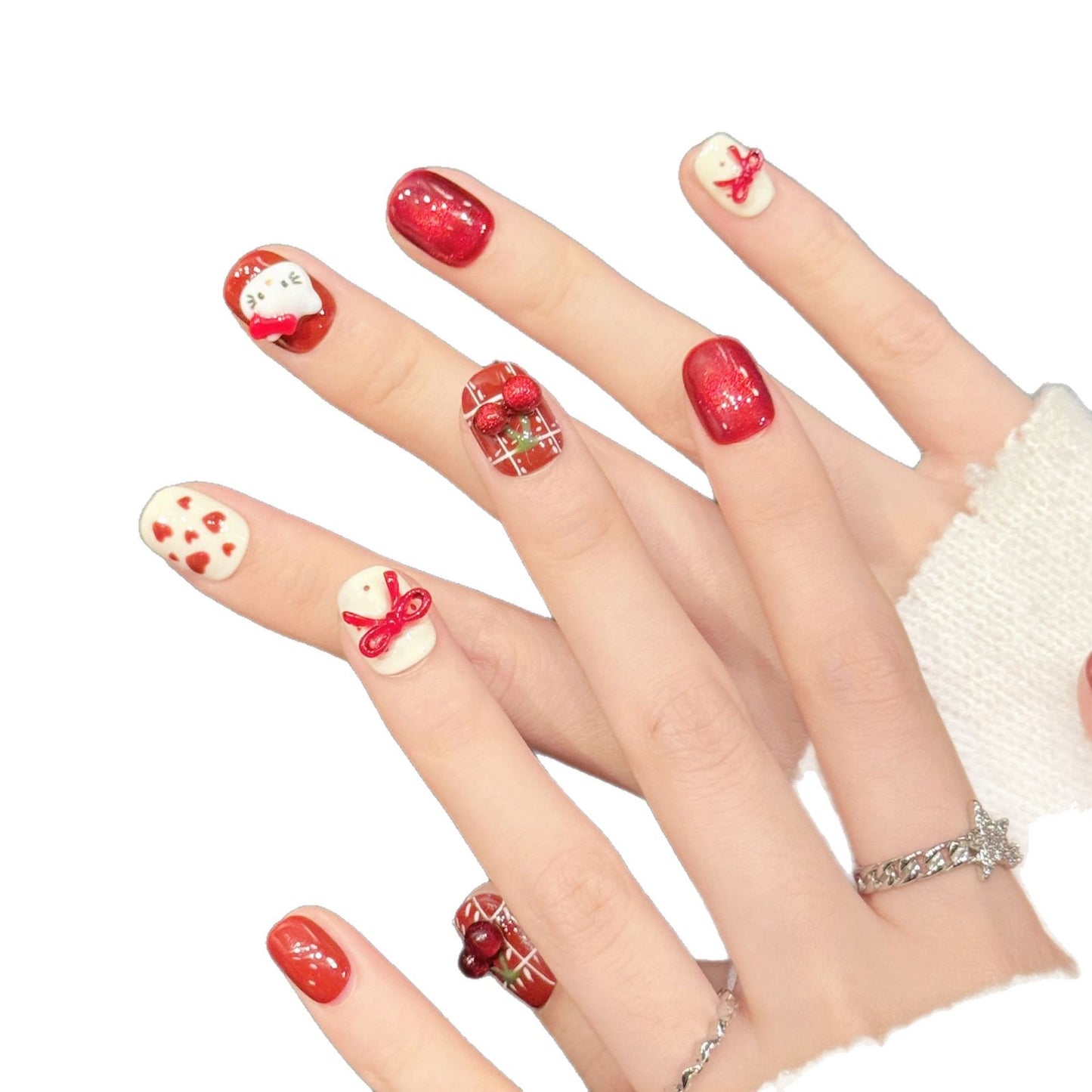 Red Sweet Cherry Short Squoval Press On Nails