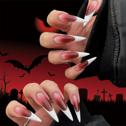 Smudge gradual change  Halloween French manicure Repeatable  piece press on nail｜365nails